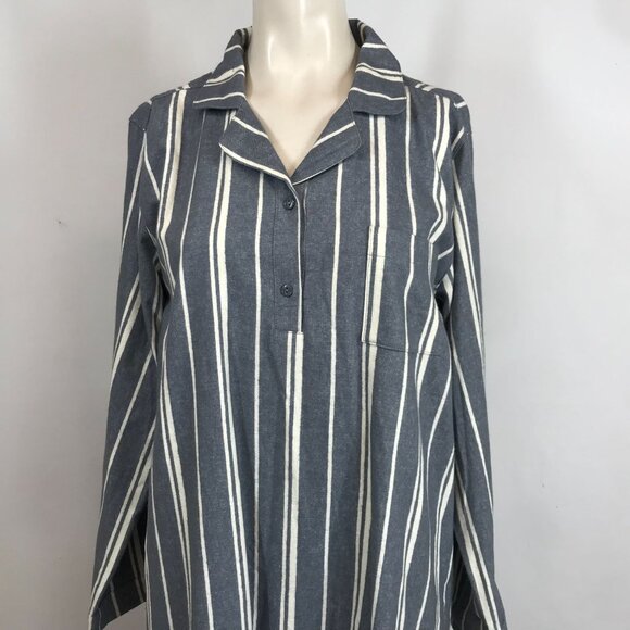 GARNETT HILL - WOMEN'S SMALL -GRAY/WHITE STRIPE LONG SLEEVE COLLARED MIDI DRESS - Picture 2 of 8